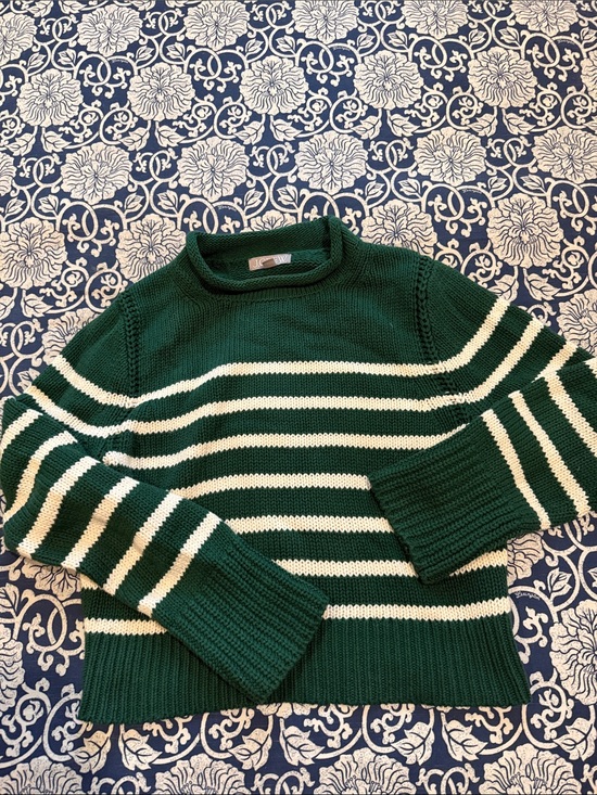 J. Crew Other - Jcrew cropped green and white striped roll neck sweater.